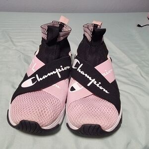 Champion Pink Black Athletic Shoes Sock-Like Design